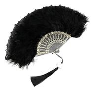 Eventail Plume Éventail en Dentelle et Plumes, Style Classique et rétro, Pliable, for Danse, Cheongsam, défilé, Palais, Fille(Black)