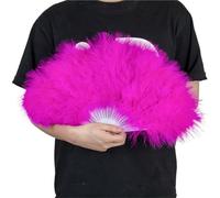 Eventail Plume Turkey Feather Fans White Held Plume Fan Hand Halloween Party Stage Dance Props Show(Rose)