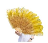 Eventail Plumes Cabaret Grand 1/2pcs éventails en Plumes Naturelles 100/130 cm éventail à Main Pliable for décorer Une fête d'halloween, Un for Danse du Ventre(Yellow,Small Fan 1pc)