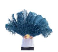 Eventail Plumes Cabaret Grand 1/2pcs éventails en Plumes Naturelles 100/130 cm éventail à Main Pliable for décorer Une fête d'halloween, Un for Danse du Ventre(Deep Blue,Big Fan 1pc)