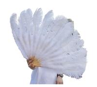 Eventail Plumes Cabaret Grand 1/2pcs éventails en Plumes Naturelles 100/130 cm éventail à Main Pliable for décorer Une fête d'halloween, Un for Danse du Ventre(White,Big Fan 2pc)