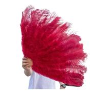 Eventail Plumes Cabaret Grand 1/2pcs éventails en Plumes Naturelles 100/130 cm éventail à Main Pliable for décorer Une fête d'halloween, Un for Danse du Ventre(Wine Red,Big Fan 1pc)