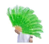 Eventail Plumes Cabaret Grand 1/2pcs éventails en Plumes Naturelles 100/130 cm éventail à Main Pliable for décorer Une fête d'halloween, Un for Danse du Ventre(Green2,Big Fan 2pc)