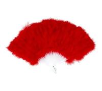 Eventail plumes rouge - FIESTAS GUIRCA - - 27 cm hauteur - 35 cm largeur - Adulte
