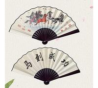 Eventail,Poésie Vintage Tenue À La Main Éventail En Soie De Bambou Cheval Ventilateur Pliant Ventilateur À Main Pliable Japonais Chinois Pour Décoration D'Église De Mariage Flash Chaud Danse Perform