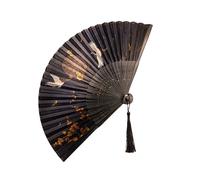 Éventail portable en bois avec beau motif de grues vintage, style chinois ancien, pliable, décoration de maison, cadeau culturel