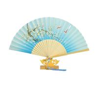 Éventail portable en soie avec cadre en bambou - Design vintage chinois - Accessoires de refroidissement pour femmes et filles - Pour fête, danse, spectacles, cadre en bambou - Pliable