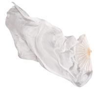 Éventail pour La Danse Orientale Éventail de Danse en Soie véritable, Accessoires du Ventre sur scène, voiles Teints à la Main(White,210cm 1PC)