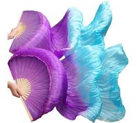 Éventail pour La Danse Orientale Éventails en Tissu de Soie véritable, 1 Paire, Faits à la Main for Femmes, Danse du Ventre, dégradé Couleurs, Performance(Color 6,180x90cm Real Silk)