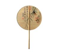 Éventail rond chinois, éventail chinois en soie avec impression recto verso et motif rétro, éventail non pliable, éventail classique multifonctionnel en tissu(C)