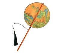 Éventail rond chinois, éventail pliable de style ancien classique, manche en bois massif, éventail portable en soie de bambou pouvant être tourné et enroulé for le rangement(D)