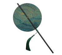Éventail rond chinois pliable, éventail rond en soie à pompons, éventail portable et enroulable(G)