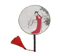 Éventail rond classique, nervure d'éventail en bois et peinture double surface sur tissu de soie, plus de 20 motifs optionnels, diamètre 24,1 cm, motif 19 - Beauté dans la neige)