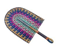 Éventail tissé en jonc de mer, éventail tressé à la main, motif rayé coloré, éventail tissé en jonc de mer, éventail décoratif à main, éventail vintage (style B)