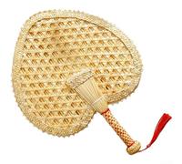 Éventail traditionnel de style chinois fait à la main en paille naturelle pour le refroidissement estival, léger et ventilateur en feuille de palmier pour un usage quotidien (éventail en forme de cœur
