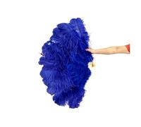 Eventails à plumes, Éventail de plumes d'autruche rose à 13 os, Fans de spectacle de danse du ventre, accessoires de scène de fête d'halloween et de mariage, éventails de plumes pliants(Royal Blue,100