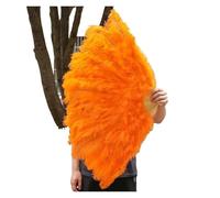 Eventails à Plumes, Éventail de Plumes d'autruche Rose à 13 os, Fans de Spectacle de Danse du Ventre, Accessoires de scène de fête d'halloween et de Mariage, éventails de Plumes pliants(Orange,130cm)