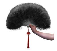 Eventails à Plumes, Éventails pliants en Plumes, Peluche Moelleuse, nœud Chinois, décoratif rétro, Fausses Plumes, décor de Danse for Dames(Black)