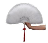 Eventails à Plumes, Éventails pliants en Plumes, Peluche Moelleuse, nœud Chinois, décoratif rétro, Fausses Plumes, décor de Danse for Dames(White)
