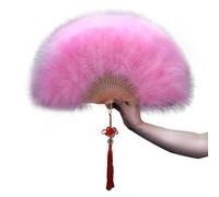 Eventails à Plumes, Éventails pliants en Plumes, Peluche Moelleuse, nœud Chinois, décoratif rétro, Fausses Plumes, décor de Danse for Dames(Pink)