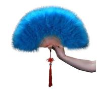 Eventails à Plumes, Éventails pliants en Plumes, Peluche Moelleuse, nœud Chinois, décoratif rétro, Fausses Plumes, décor de Danse for Dames(Blue1)