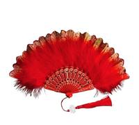 Eventails à Plumes, Éventails pliants en Plumes, Vintage, avec Pendentif Glands, Style Chinois Hanfu Cheongsam, for fête de Danse(Color-f)
