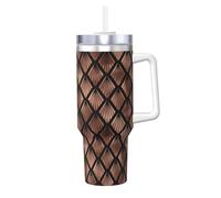 Éventails Art Déco en or rose sur fond noir,Gobelet isotherme Ice Bully de 40 oz avec poignée, couvercle et paille, en acier inoxydable, pour voiture ou café.