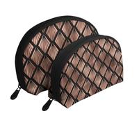 Éventails Art Déco en Or Rose sur Noir, Trousse de Maquillage Coquille Femme Petit Porte-Monnaie Trousse de Toilette Trousse à cosmétiques 2 pièces