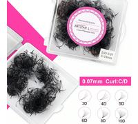 Éventails de cils Pramde 3D/4D/5D/6D/8D/10D/12D de courbure C/D, 0,07 mm, 8-15 mm, faits à la main, extensions de cils en éventail lâches prêtes à l'emploi, 500 éventails Fibre synthétique