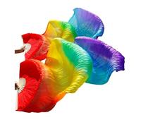 Éventails de danse du ventre en voile de soie véritable/imitation, 1 paire, longs éventails de danse du ventre, accessoires de danse teints à la main(Color3,180cm Imitation Silk)