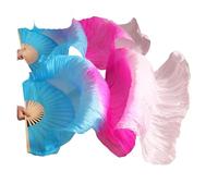 Éventails de danse du ventre en voile de soie véritable/imitation, 1 paire, longs éventails de danse du ventre, accessoires de danse teints à la main(Color15,240cm Imitation Silk)