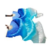 Éventails de danse du ventre en voile de soie véritable/imitation, 1 paire, longs éventails de danse du ventre, accessoires de danse teints à la main(Color1,150cm Imitation Silk)