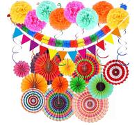 Éventails en Papier Rosace à Suspendre Décoration de Fête pour Fiesta, Décoration de fête Fournitures, Décoration Multicolore pour Anniversaires, Fêtes et Mariages-Ensemble de 28 Pièces d’Accessoires