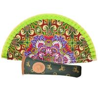 Éventails floraux, paysages et figures de couleurs avec housse artisanale. Magnifique éventail en bois avec étui fabriqué en Espagne. (Mandalas Verde Étui vert 141)