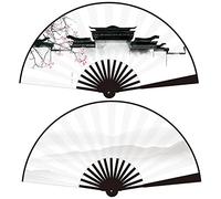 Éventails Pliants,Éventail,Éventails Pliants,Éventail À Main Pliable Décontracté Jiangnan Tissu Oriental Blanc Grand Éventail Pliant Éventail Chinois Fait À La Main for Danser Les Accessoires De Maria