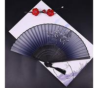 Éventails Pliants for Femmes,Éventail À Main Gris Pliable Élégant Éventails en Bambou en Os Noir Prune avec Pompon Éventail Chinois Japonais Éventail Pliant en Soie Fait À La Main for Les Cadeaux De M