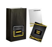 EventBoxx Escape Room Lot de 12 invitations avec ou sans sacs de fête | Cartes d'invitation pour anniversaire d'enfant fille garçon | L'aventure d'anniversaire commence (invitations, sachets de fête)