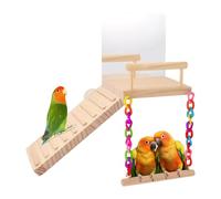 Eventerde Échelle de Grimper pour Oiseaux - Balançoire Perchoir en Bois avec Miroir pour Colibris | Accessoire De Cage pour Oiseaux, Jouet pour Perruches Calopsittes Moineaux
