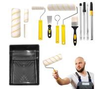 Eventerde Kit De Peinture Complet | Grand Rouleau de Peinture - Brosse Angulaire Ergonomique Anti-Peluche avec Perche Télescopique et Bac pour Applications Texturées
