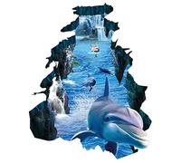 Eventerde Stickers muraux - Autocollant de sol cassé dauphin, autocollant mural pour fenêtre en PVC, peintures murales, papier peint, décoration pour la maison, les, le sol, le plafond, la