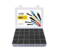 Gaine Thermorétractable, Eventronic 900 Pièces Tube Thermorétractable Ratio 2:1, Kit de Tube de Câble Thermorétractable D'isolation Électrique avec Boîte (Noir / 12 Tailles)