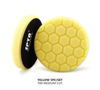 Éventuelles Ta-Ventes En Gros,3 Po,80mm,5 Po,125mm,6 Po,150mm Kit De Tampons De Polissage Pour Voiture,Éponge Ronde Hexagonale,Pour Polisseuse Da/Ro/Ga - Type 5 Yellow Medium Cut-7 Inch(180mm)