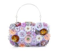 EVEOUT Pochette à 3D Fleurs Femme élégant Clutch de Soirée avec Poignées et Chaîne Sac à Main de Cristal pour Mariage Fête Bal