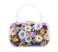 EVEOUT Pochette à 3D Fleurs Femme élégant Clutch de Soirée avec Poignées et Chaîne Sac à Main de Cristal pour Mariage Fête Bal