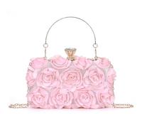 EVEOUT Pochette en Satin à Fleurs pour Femme élégant Sac à Main de Mariage à Roses pour Mariée Sac bandoulière pour Soirée Fête(Rose)