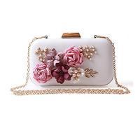 EVEOUT Sac à Main de Mariage Perlé Fleur pour les Mariées,Pochette du Soir en Cuir pour Femme Sac de Fête pour Les Femmes Petit Sac à Main Bandoulière Rétro sac à Main Chaîne pour Fille