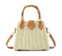 EVEOUT Sac Bandoulière Rotin Tressée avec Poignée en Bambou Femme été élégant Sac à Main Panier Osier Paille pour Fête Plage Vacances
