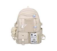 EVEOUT Sacs à Dos pour Enfant avec de Jolies étiquettes et épingles Grande capacité Sacs portés Dos pour Fille Sac à Dos Nylon Adolescent Cartable Multi-Poches (Beige)