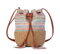 EVEOUT Sacs bandoulière en paille pour Femme été Sac à main en paille avec bandoulière Sacs portés épaule tissé pour plage(Coloré)