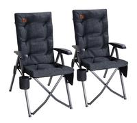 EVER ADVANCED Chaise de camping pliable avec dossier réglable en 4 positions, jusqu'à 150 kg, 6 cm d'épaisseur, rembourrée, avec poche latérale, porte-boisson, chaise de jardin, dossier haut, chaise